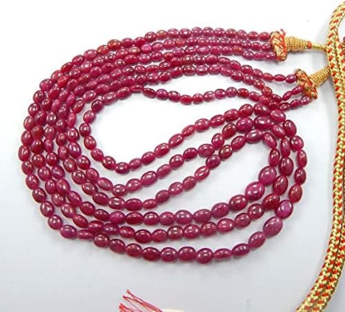 3 Strand 5x9 mm 22'' Natural Pink Ruby Oval Shape Smooth Beads Necklace