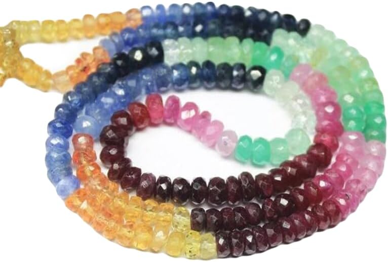 13 inch Strand of Natural gem Multi Ruby Emerald Sapphire, 4.5mm Rondelle Faceted Beads for DIY Jewelry Making. | Beads_05536