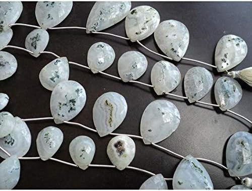 Moss Agate Briolette/Faceted Pear Beads/Green Moss Agate/Moss Agate Beads/ 16x26mm to 18x30mm/ 9 Pieces Code-HIGH-48561