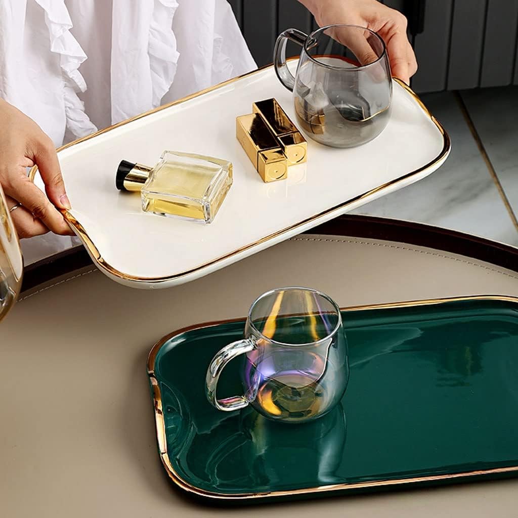 Tray Simple Rectangular Ceramic Flower Tea Cups Storage Tray Tray Home Living Room Tableware Serving Trays(C)