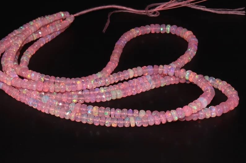 Pink Ethiopian Opal Faceted Rondelle Beads 3-5.5MM Pink Opal Rondelle Beads Strand for Jewelry Making