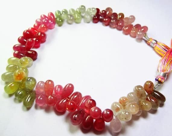 BEADS GEMSTONE 1 Strand Natural 9inch stands Extremely Super Finest, AAA Multi color Sapphire Smooth Drop Shape Beads 8 to 11 MM Code-HIGH-22739