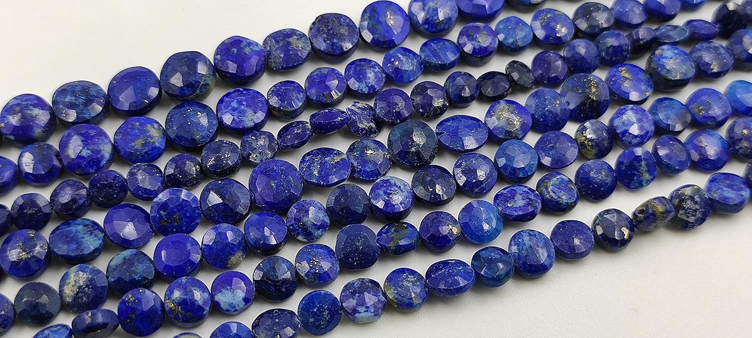 Hanumat Gems Lot of 10 Strands Natural Blue Lapis Lazuli Faceted Coin Shape Gemstone Beads,Lapis Laazuli Coin Beads,Lapis Lazuli Faceted Beads,4-5 MM Coin Beads,13 Inches Strand.