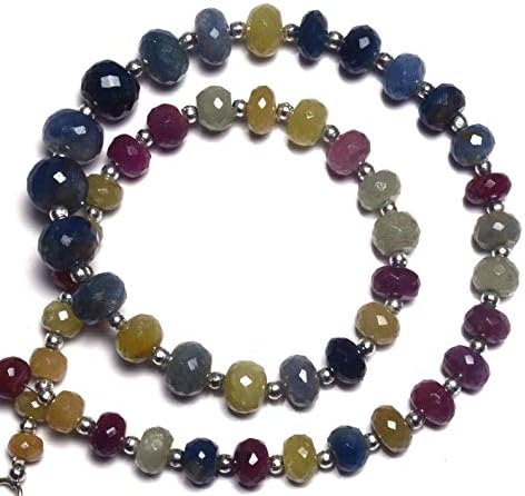 Natural Gemstone Multi Sapphire 6 to 10MM Faceted Rondelle Beads 16.5