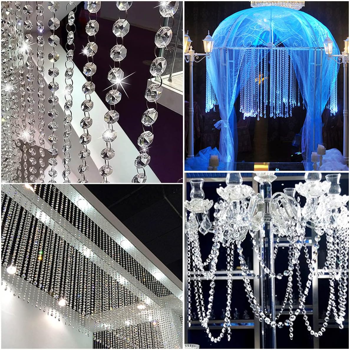 ECYC Ltd 328 FT Glass Crystal Beads Chain 14mm Clear Octagon Beads Garland Strands Hanging Beaded Curtain Trim Chandelier Prisms Gem Bead Chain Bead Strings for Home Wedding Christmas Decoration