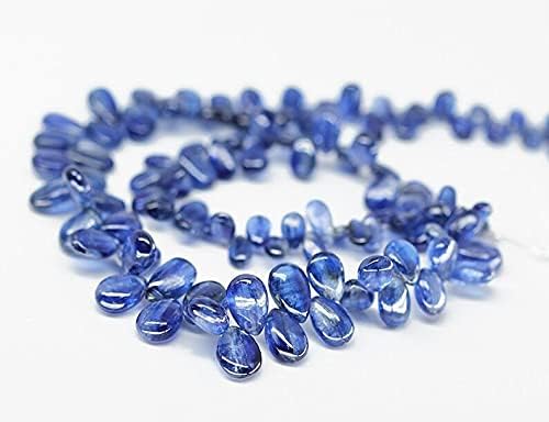 8 inch Strand of Natural Blue Kyanite 5-13 mm pear Drop Smooth briolette Beads for DIY Jewelry Making. |BRIO_01070