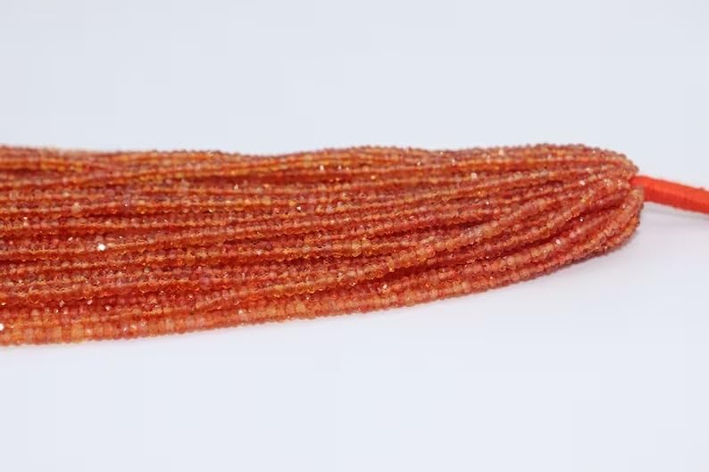 AAA+ Quality Padparadcha Orange Sapphire Faceted Rondelle 2.5-3mm Beads Strand for Jewelry Making Natural Orange Sapphire Dainty Minimalist Beads