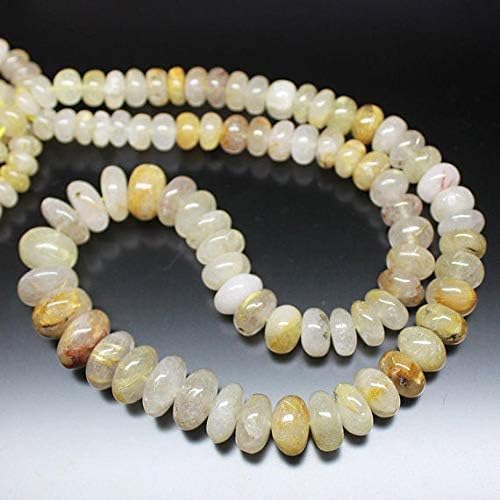 Natural Gold Rutile Quartz Smooth Gemstone Rondelle Gemstone Loose Craft Beads Strand 17 Inch Long 7mm 13mm Code-HIGH-808