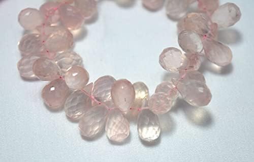 BEADS GEMSTONE Full Strand Rose Quartz Beads, Faceted Tear Drops Shape, Rose Quartz Cut Drops Briolette Gemstone, 7x10mm Approx,8 Inch Strand Code-HIGH-24239