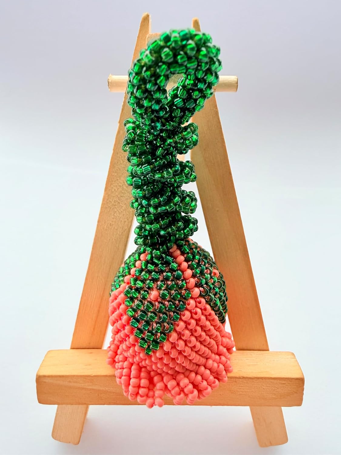 Coral Orange & Green Glass Beads | Elegant Handmade Flower Art Handmade Beaded Rose Ornament