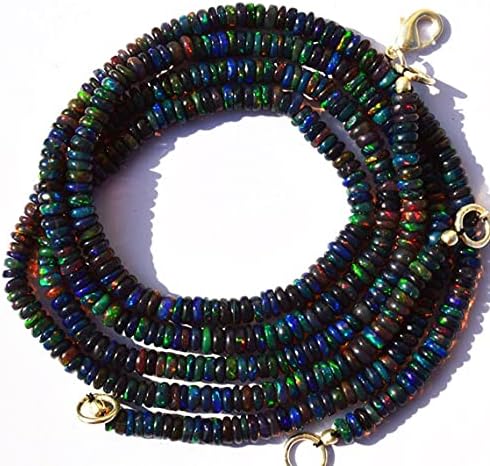 BEADS GEMSTONE 1 Strand Natural Ethiopian Black Opal Smooth 4.5MM Approx. Heishi Rondelle Beads Necklace 16.5 Inch Code-HIGH-4749