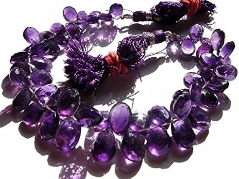 8 inch Strand of Natural Amethyst 9x7-10x8mm pear Faceted briolette Beads for DIY Jewelry Making. |BRIO_00326