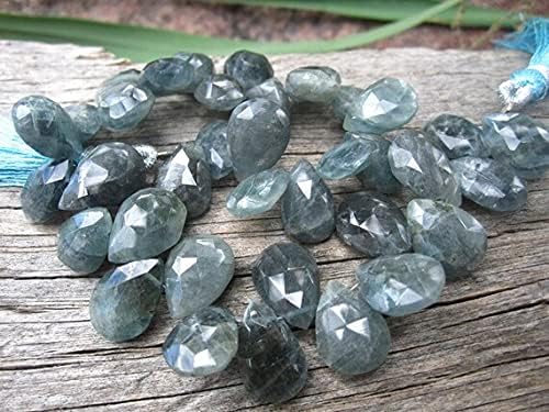 Moss Aquamarine Beads Faceted Teardrop briolettes Stones Crystals 3 3/4 inch Strand 14mm X 10mm