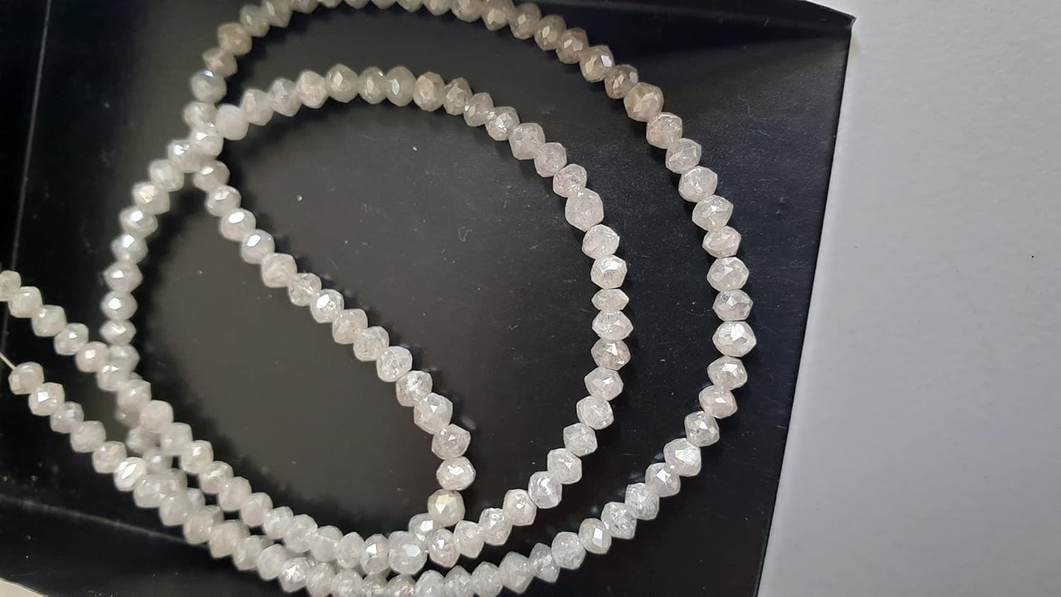 3-3.5mm Gray White Diamond Rondelle Beads, Faceted Gray White Drilled Diamond Beads, Diamond for Jewelry (2IN To 8IN Options) - PPD745, 3-3.5 MM Approx.
