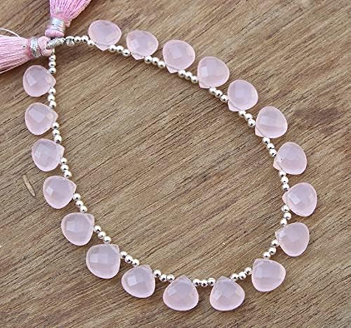 Beads Gemstone 9x9 mm Natural Pink Chalceny Faceted Heart Briolettes Beads 8.5 Inches Code-HIGH-42466