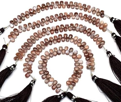 GEMZ 13 inch Strand of Natural Chocolate Brown African Moonstone pear Shape Faceted Cut Brown Color briollete Beads for DIY Jewelry Making- Earring Necklace Bracelet.