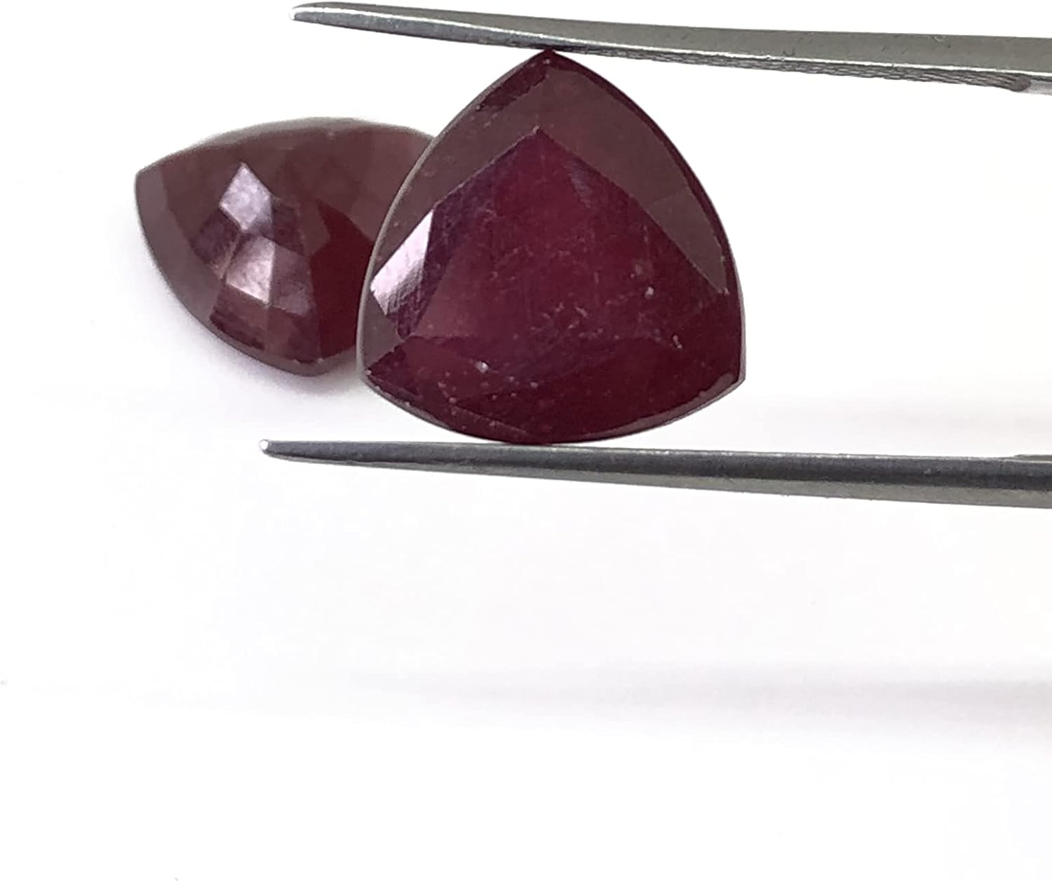 17.52 Ct Pair Deep Red Ruby Trillion Shape Size 12 mm Cut Faceted Attractive High Quality Loose Gemstone Best For Making Pendant, Earring Jewelry - Give Jewelry Luxury Look