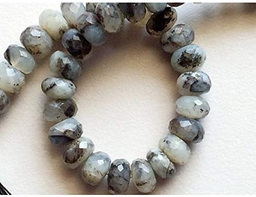 Dendrite Rondelle/Faceted Rondelle Beads/White & Black Gemstone Beads/ 8.25-8.5mm Faceted Beads/ 8 Inch Full Strand