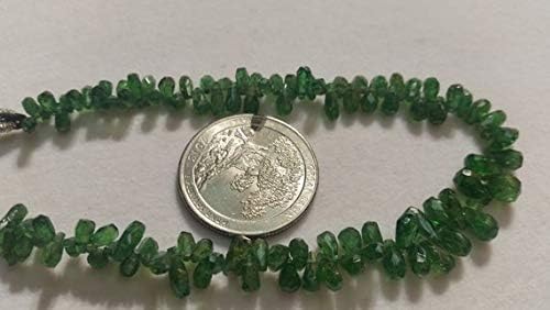 13 inch natural beads strand of 3x5mm faceted drop tsavorite gemstone beads for DIY jewelry - necklace, bracelet, earring, ring.