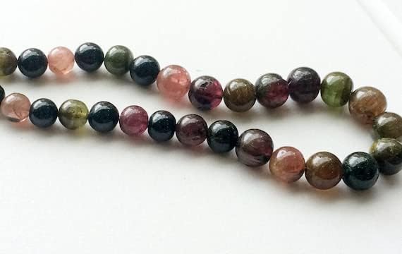 BEADS GEMSTONE 1 Strand Natural Multi Tourmaline Beads, High Quality AAA Multi Tourmaline Plain Round Balls, 8-11mm 18 Inch Code-HIGH-15716