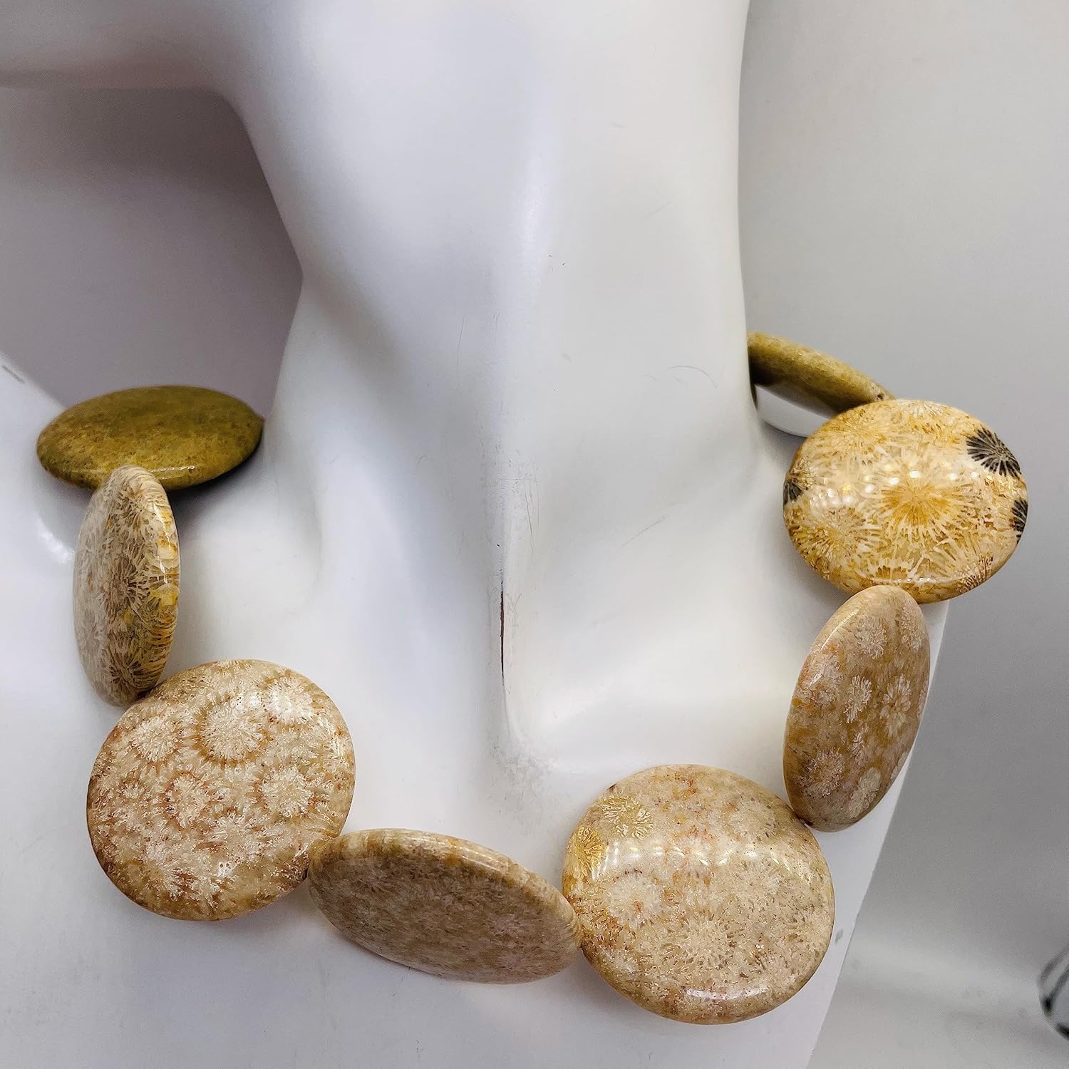 Fossilized Coral 35mm Coin Pendant Bead Strand 109156 for Jewelry Making