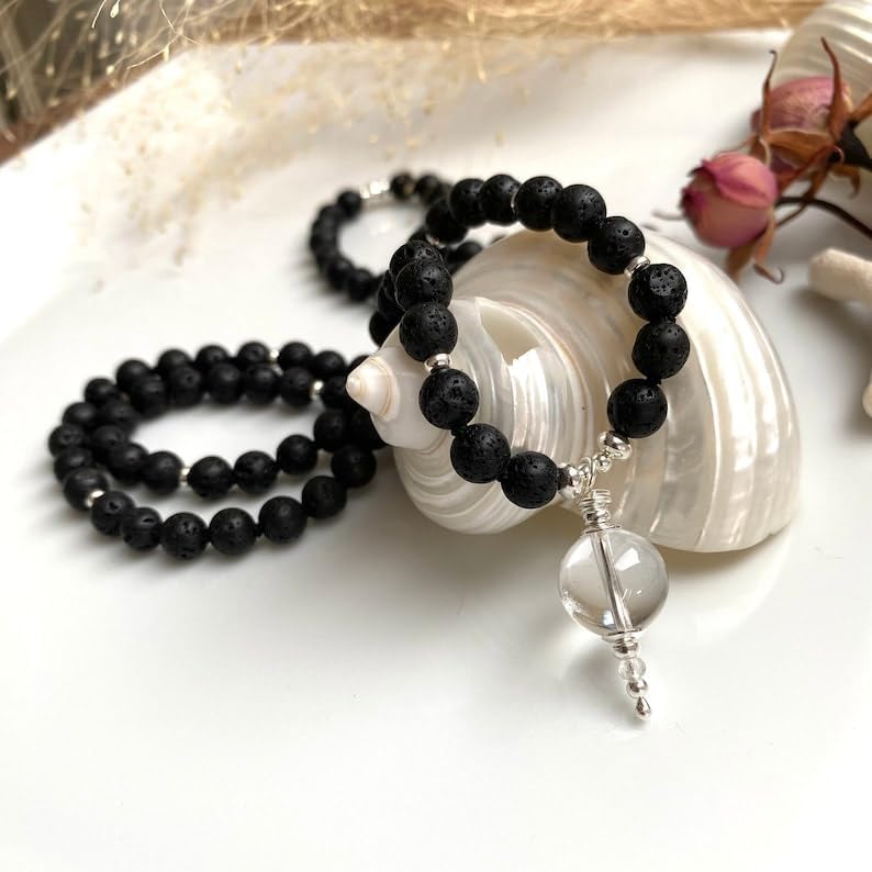 lava Stone Mala Beads, 108 Mala Necklace, Knotted Mala, WWG Necklace, Yoga Jewelry Meditation Beads Spiritual Jewelry Boho Jewelry, 34inch, Gemstone, 34inch, Gemstone