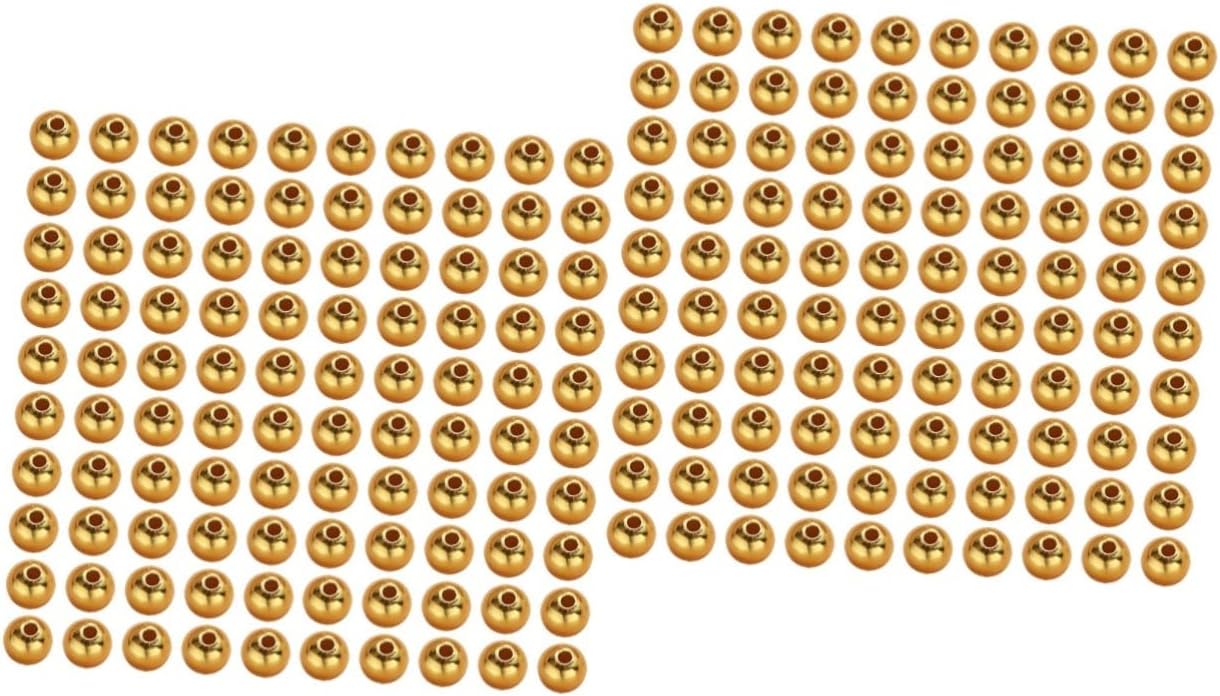 300 Pcs Gold Loose Beads Jewelry Findings 4mm Gold Filled Beads Copper Ball Beads Bracelet Making Beads Golden Ball Beads Crystal Bracelets Handmade Beads Copper Beads Metal (Goldenx2pcs 0.4x