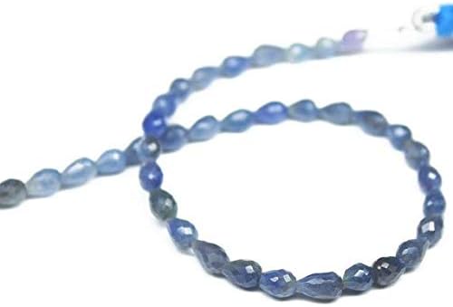 Natural Blue Sapphire Faceted Tear Drop Briolette Gemstone Loose Craft Beads Strand 8 Inch Long 4mm 7mm Code-HIGH-26609