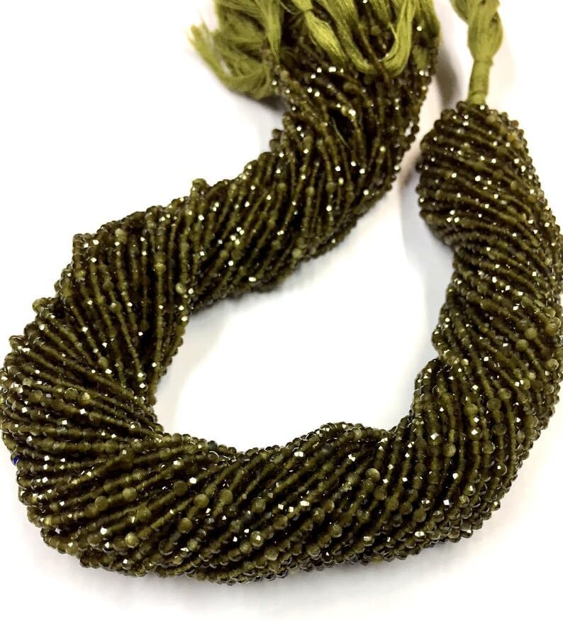 13 inch Strand of Natural gem Green Cat's Eye, 2mm rondelle Faceted Beads for DIY Jewelry Making. | Beads_04157