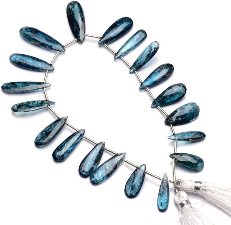 8 inch Strand of Natural Green Imperial kyanite 16x7-26x8 mm pear Faceted briolette Beads for DIY Jewelry Making. |BRIO_03825