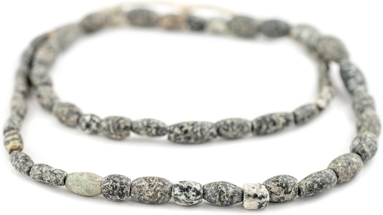 The Bead Chest Ancient Oval Mali Granite Stone Beads 11mm African Grey Large Hole 28 Inch Strand Handmade