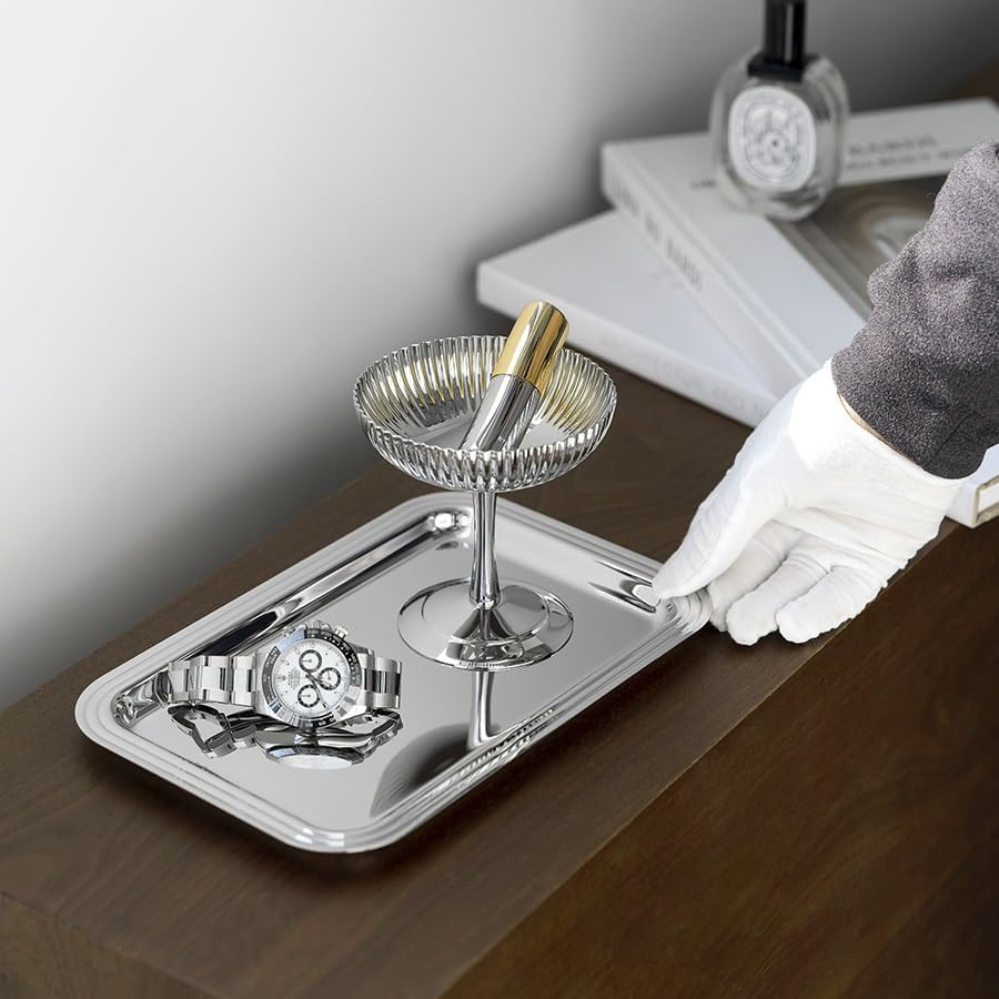 Tray Stainless Steel Dinner Tray Household Fruit Tray Afternoon Tea Tray Hotel Tray Tabletop Storage Tray Serving Trays