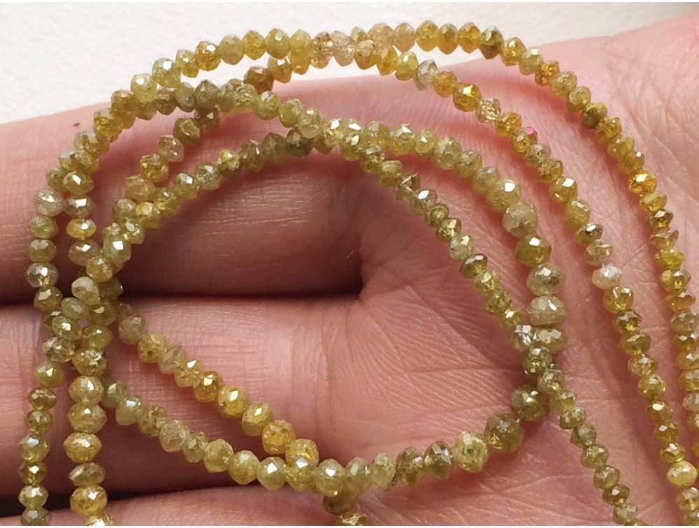 1.5-3mm Yellow Sparkling Faceted Rondelle Diamonds, Diamond Faceted Beads, Yellow Conflict Free Diamonds For Jewelry (4IN To 8IN Options), 1.7 MM - 3 MM