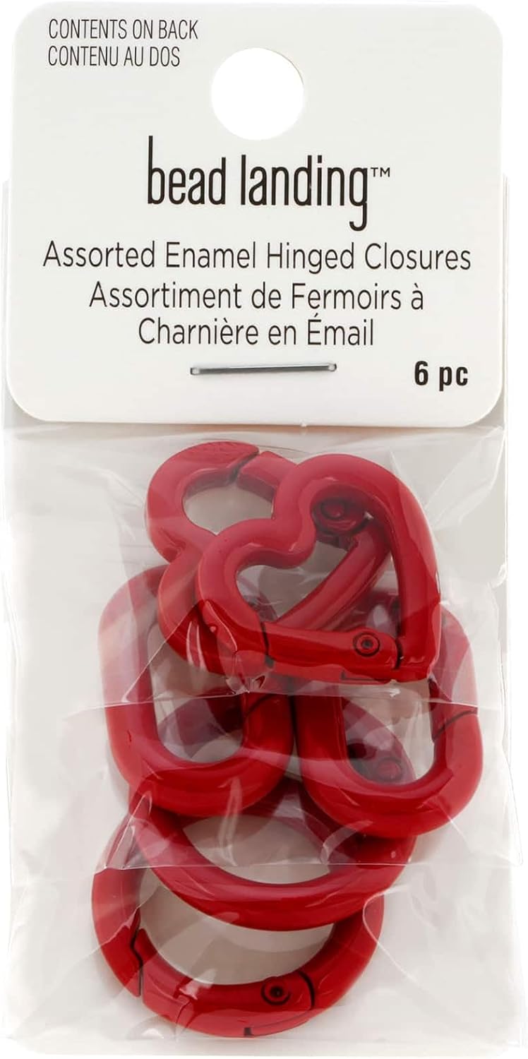 Bead Landing Assorted Enamel Hinged Closures - 6 Closures per Set (72 Total), Nickel-Free Zinc Alloy in Heart, Oval & Round Shapes for Jewelry Making, 12 Pack