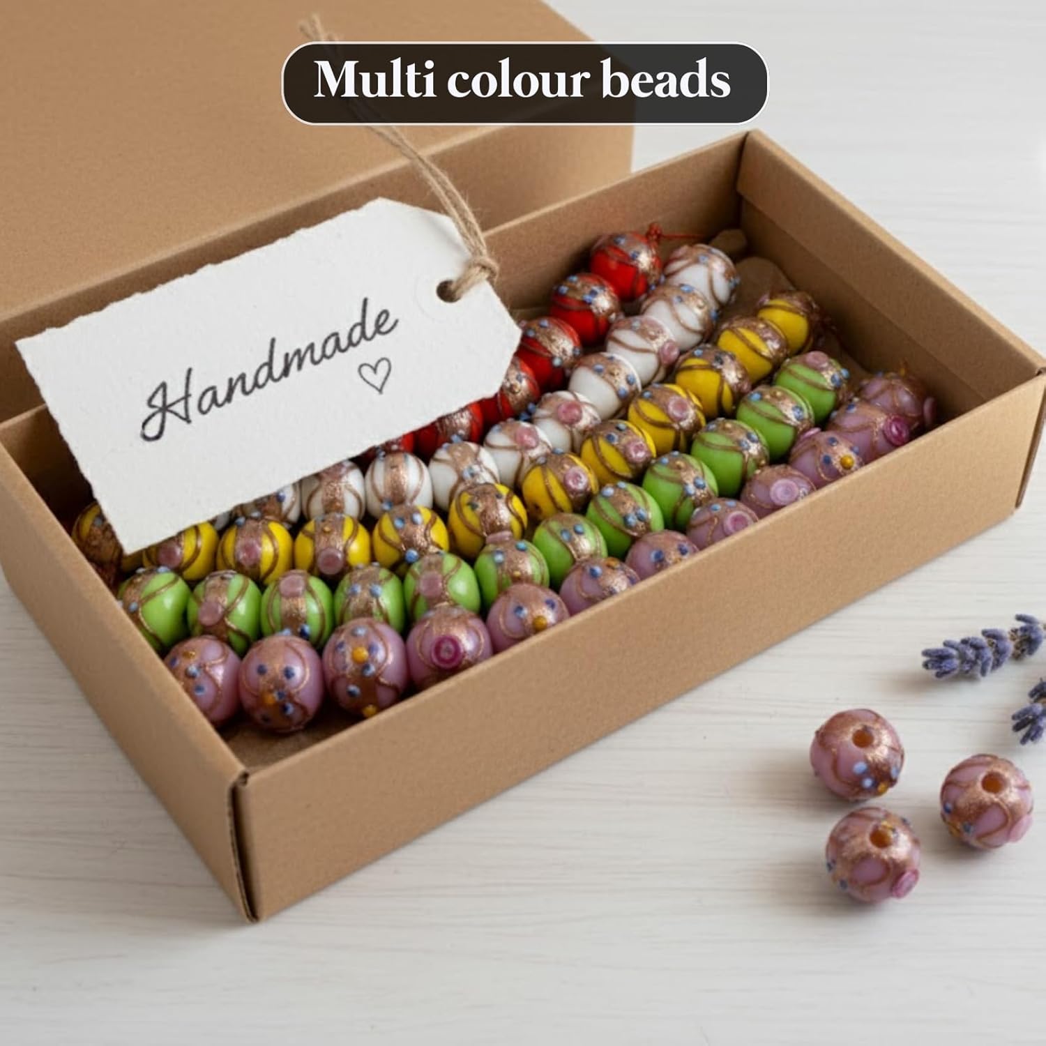 Handcrafted Lampwork Glass Beads Strand | Multicolor Designer Beads for Jewelry Making & Craft Projects | 16mm Beads of Artistic Glass for Bracelets & DIY Accessories (10)