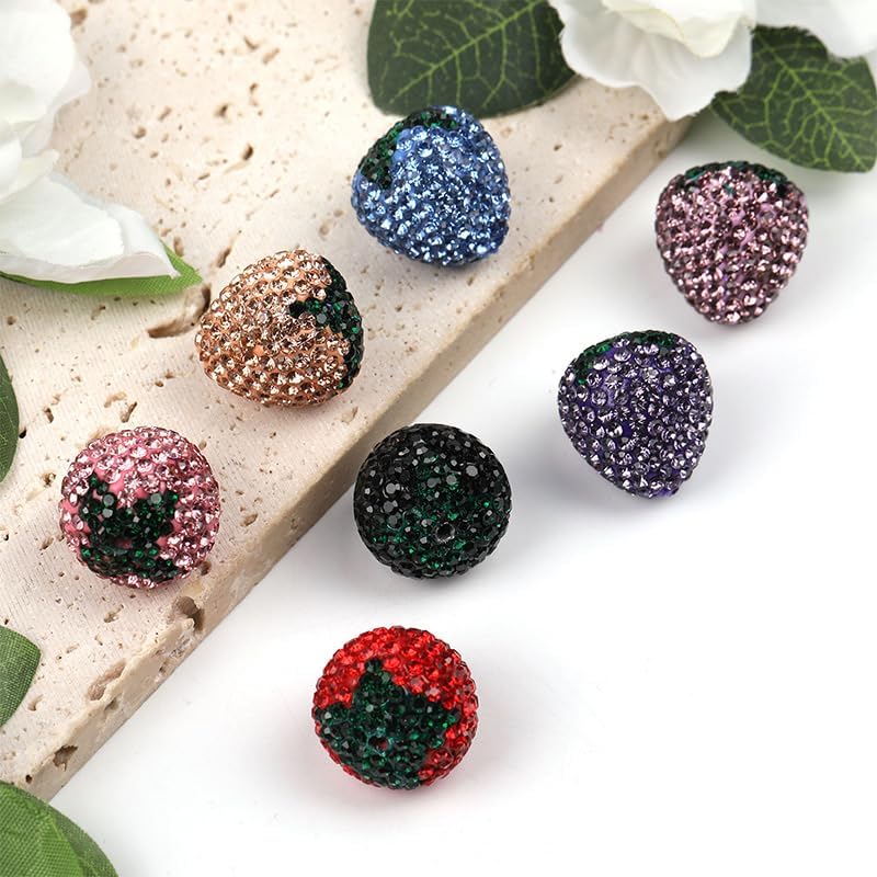 20/40/100pcs 20x21mm Polymer Clay Strawberry Disco Ball Charm Beads, Shiny Rhinestone Spacer Beads for DIY Jewelry Making, Bracelet Charms (Champagne Color, 100pcs 20x21mm)