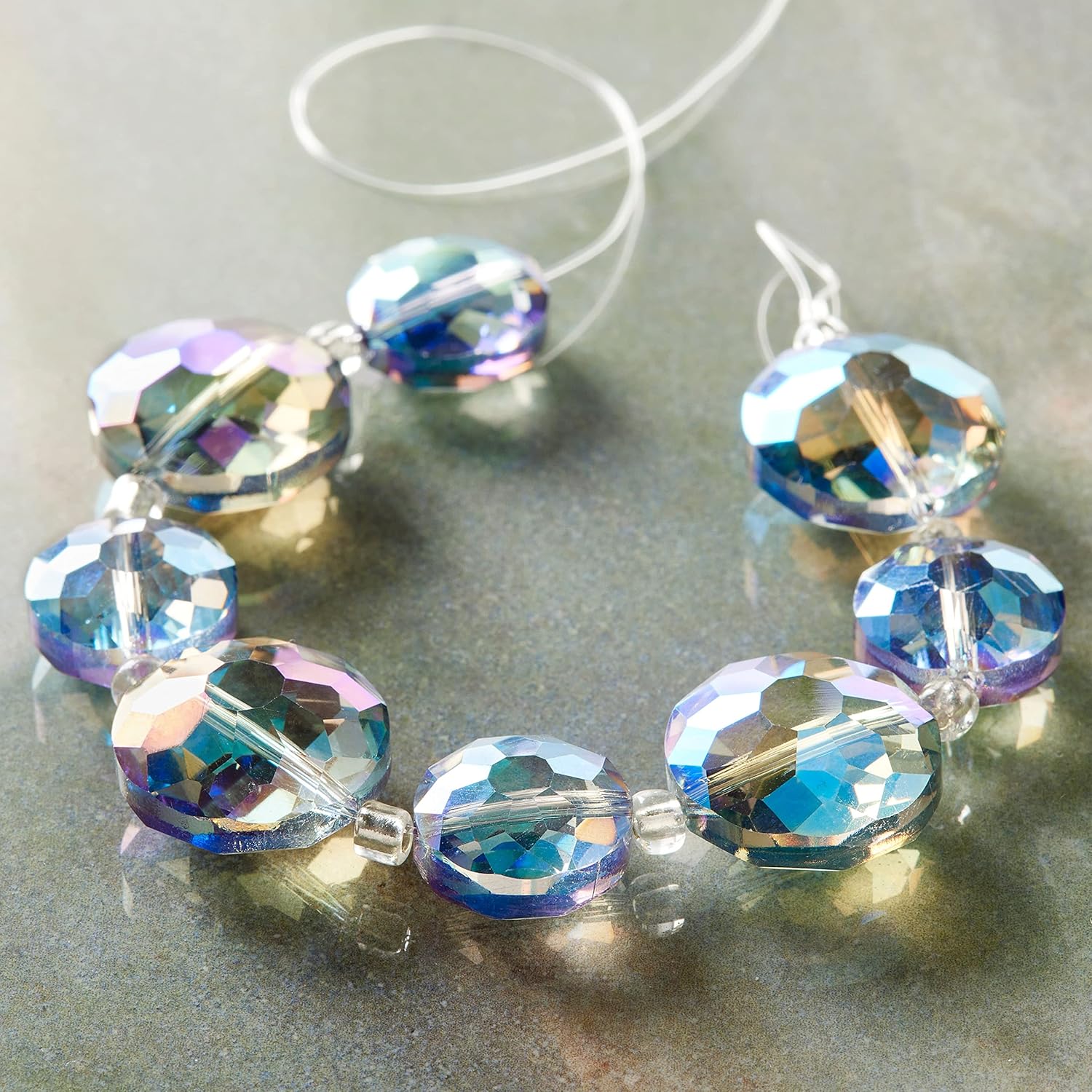 Bead Landing Iridescent Blue Large Glass Lentil Beads, 18mm, 12 Pack