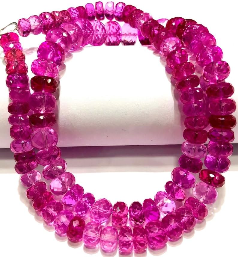 Natural Shaded Pink Sapphire roundelle facated Beads 7-11 MM 18 inch Long String Jewelry Making Gemstone Beads for Necklace Bracelet