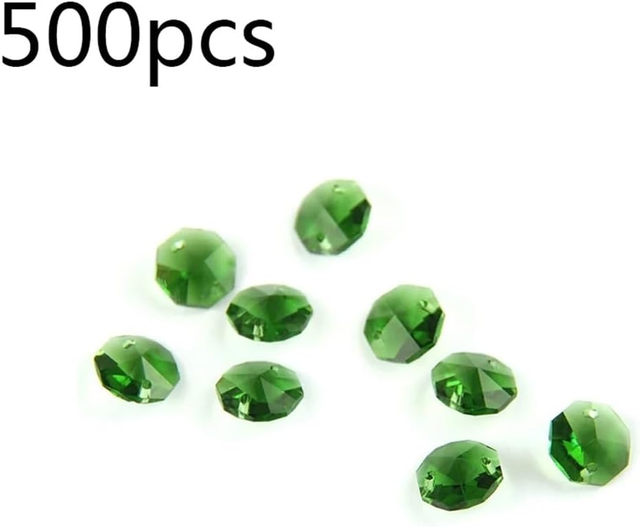 Hanging Crystals Prisms Green 14mm Octagon Beads 100pcs/1000pcs Curtain Accessories Chandelier Crystal Prisms Hangings Crystals for Decoration(500pcs)