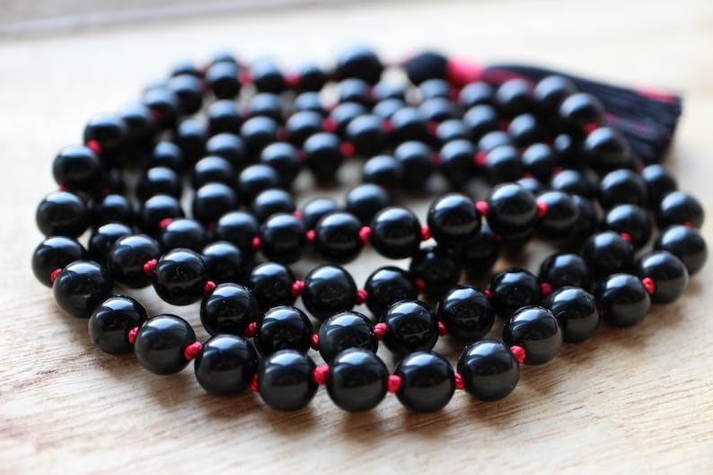 Natural Sheen Obsidian 8mm 108 Mala Beads, Spiritual, Meditation Beads, Reiki, Japa Mala, Buddhist Prayer Beads, Yoga Bracelet, healing beads LKMALA-RRGU-2932