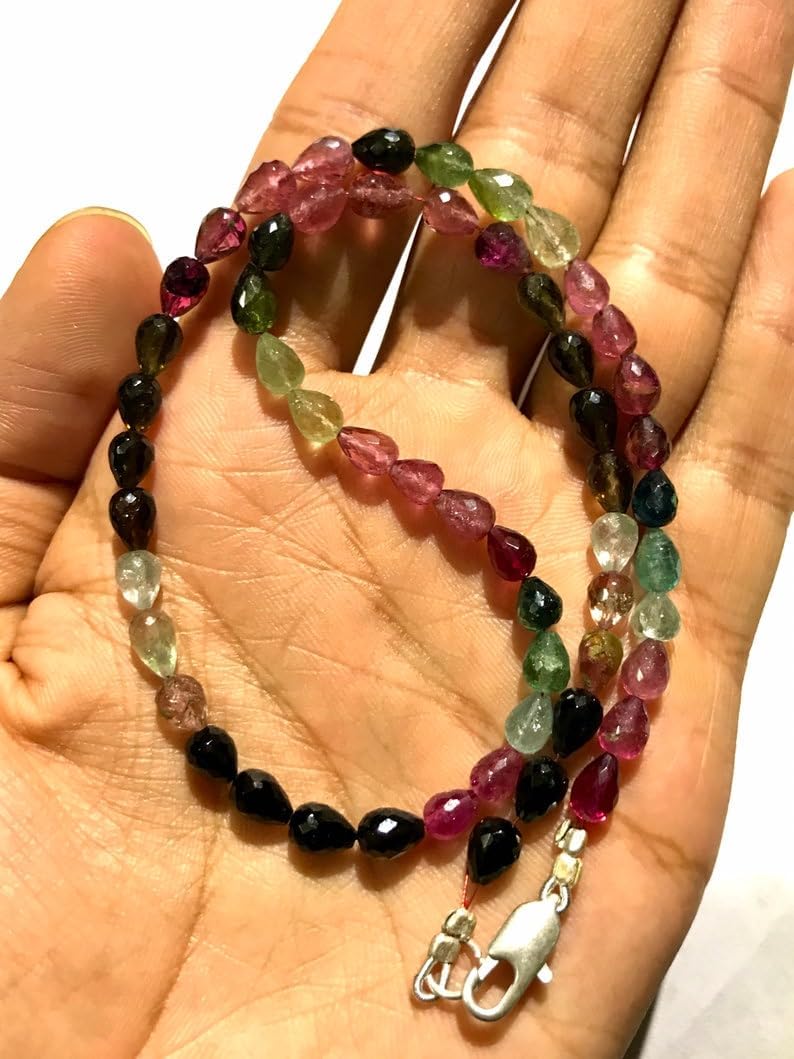 Natural Multi Tourmaline Teardrop facated Beads 4-5 MM 13 inch Long String Jewelry Making Gemstone Beads for Necklace Bracelet