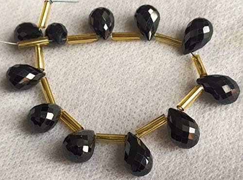 GEMZ 4 inch Strand of Natural Black Spinel Drop Shape Faceted Cut Black Color briollete Beads for DIY Jewelry Making- Earring Necklace Bracelet.