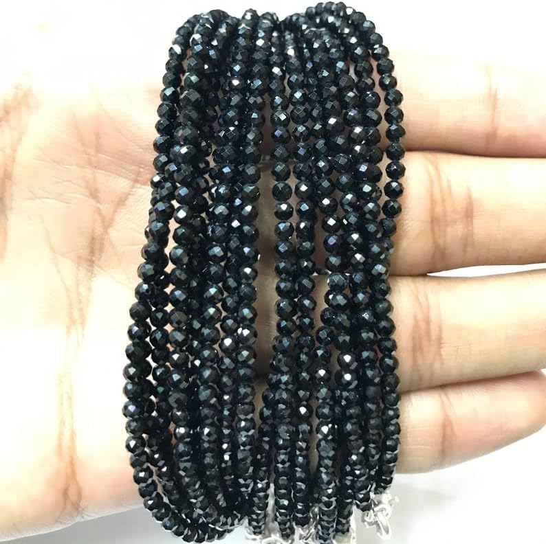 Natural Black Spinal roundelle facated Beads 3 MM 17 inch Long String Jewelry Making Gemstone Beads for Necklace Bracelet
