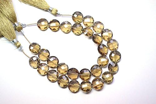 13 inch natural beads strand of 12mm faceted coin champagne quartz gemstone briolletes beads for DIY jewelry - necklace, bracelet, earring, ring.