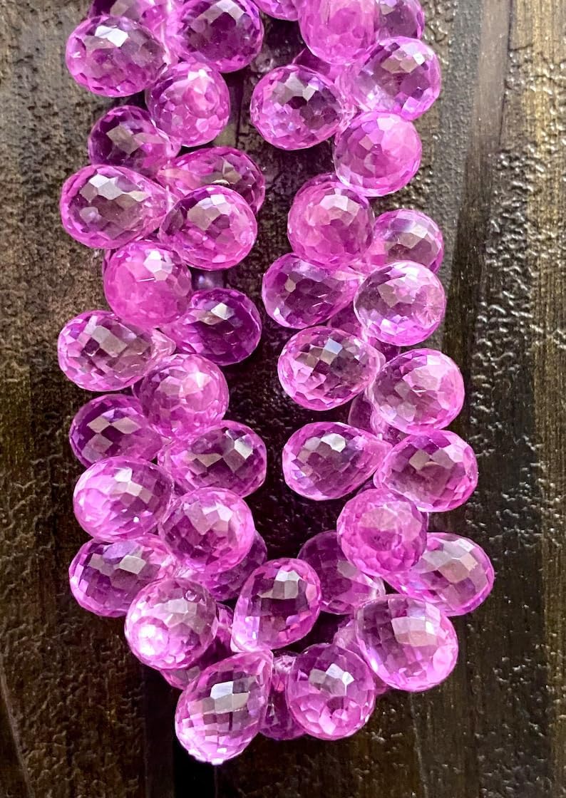 Natural Pink Sapphire Teardrop facated Beads 6-8 MM 12 inch Long String Jewelry Making Gemstone Beads for Necklace Bracelet