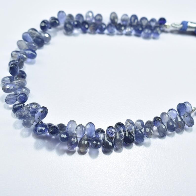 Natural Iolite Teardrop Faceted Beads 4X6.5-4.5X7.5mm 8 inch Long String Jewelry Making Gemstone Beads for Necklace Bracelet