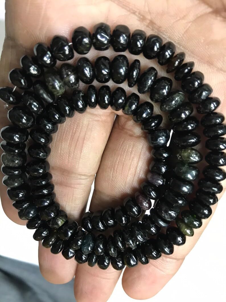 Natural Black TRUMULINE roundelle Smooth Beads 7-8 MM 18 inch Long String Jewelry Making Gemstone Beads for Necklace Bracelet