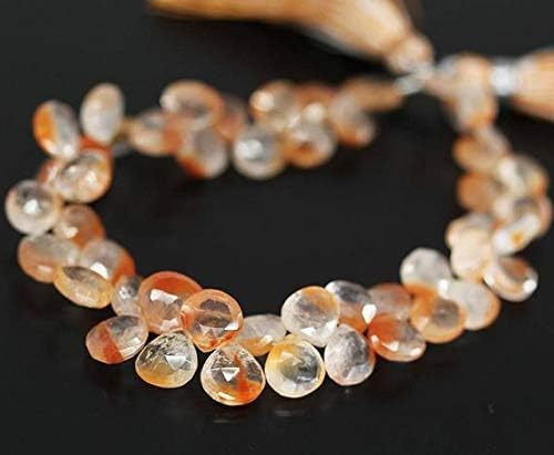 1 Strand Tangerine Quartz Heart Drop Faceted 4'' Long Strand Gemstone Beads, Jewelry Supplies for Jewelry Making, for Meditation Jewellery for Reiki Healing Mystic Gemstone Size 7mm to 10mm