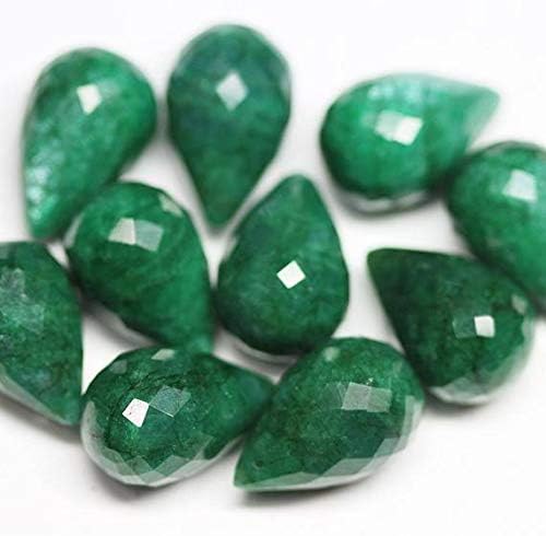 Natural Color Enhanced Green Emerald Faceted Tear Drop Briolette Loose Gemstone Craft Beads Pairs 10 pcs 23mm Code-HIGH-28253