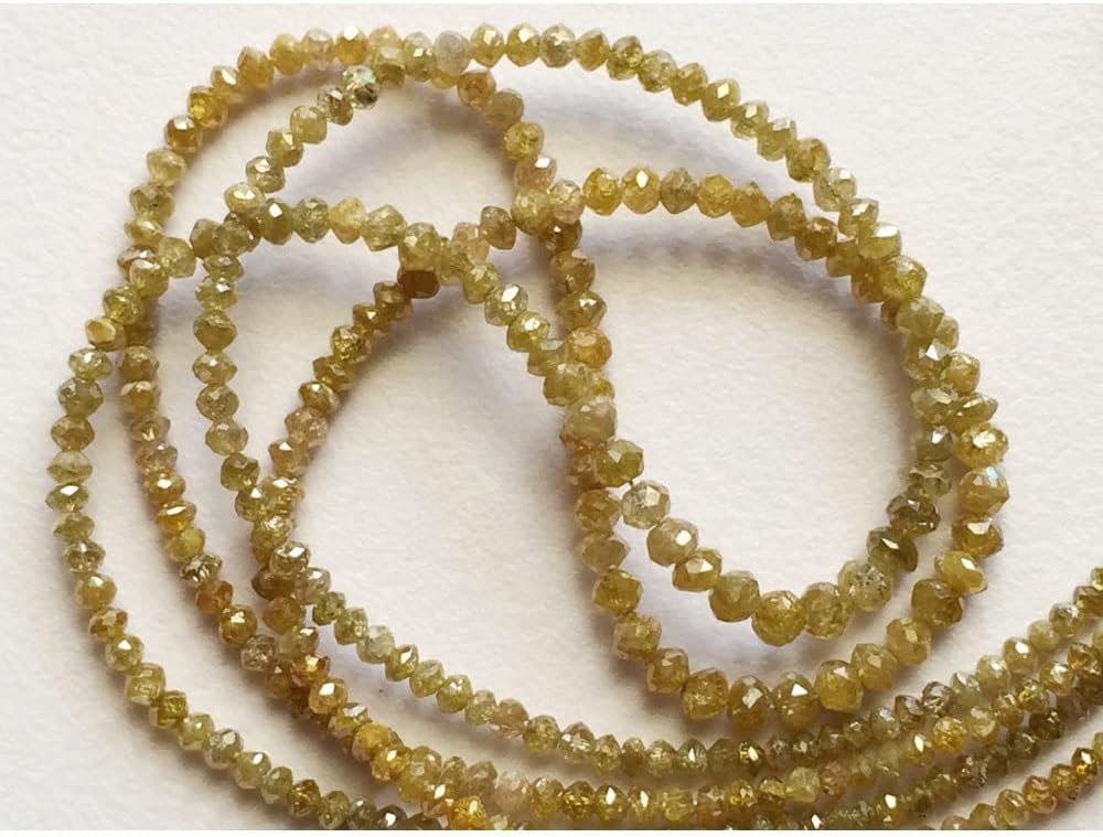 1.5-3mm Yellow Sparkling Faceted Rondelle Diamonds, Diamond Faceted Beads, Yellow Conflict Free Diamonds For Jewelry (4IN To 8IN Options), 1.7 MM - 3 MM